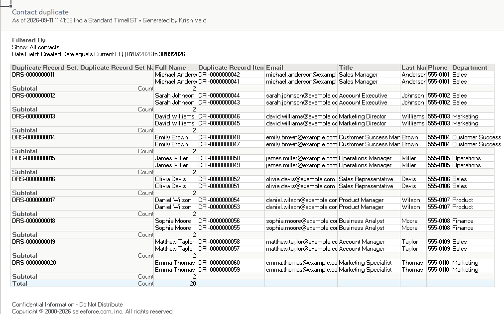 Exporting the duplicate Contact report to XLSX.