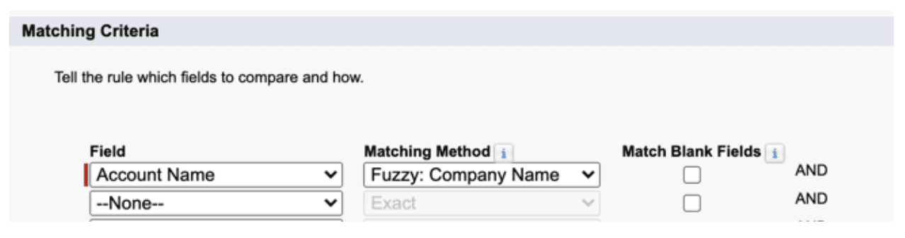 matching criteria in salesforce