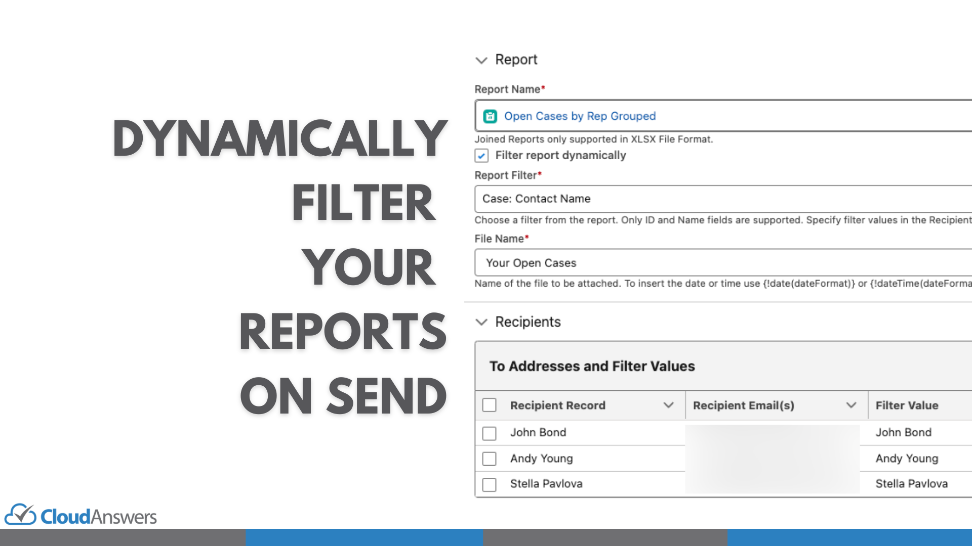 Automatically filter reports on send